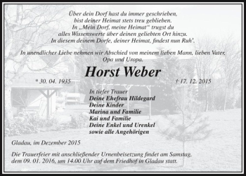 Traueranzeige von Horst Weber  von Magdeburger Volksstimme
