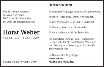 Traueranzeige von Horst Weber  von Magdeburger Volksstimme