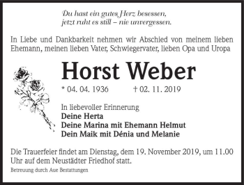 Traueranzeige von Horst Weber  von Magdeburger Volksstimme