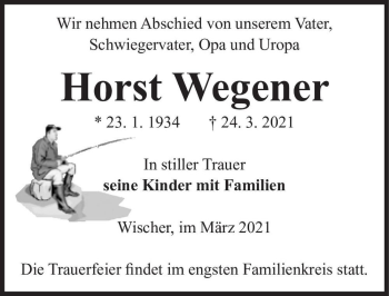 Traueranzeige von Horst Wegener  von Magdeburger Volksstimme