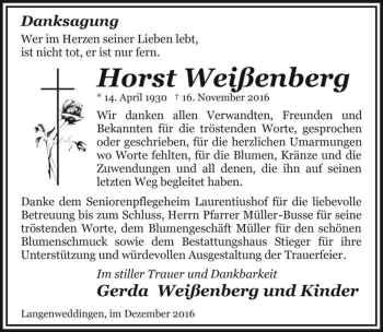 Traueranzeige von Horst Weißenberg  von Magdeburger Volksstimme