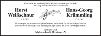 Traueranzeige von Horst Weißschnur und Hans-Georg Krümmling  von Magdeburger Volksstimme