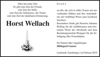 Traueranzeige von Horst Wellach  von Magdeburger Volksstimme