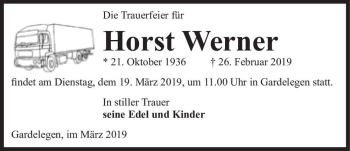 Traueranzeige von Horst Werner  von Magdeburger Volksstimme