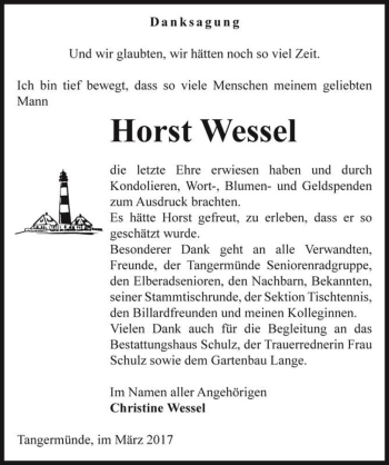 Traueranzeige von Horst Wessel  von Magdeburger Volksstimme