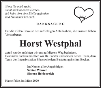 Traueranzeige von Horst Westphal  von Magdeburger Volksstimme