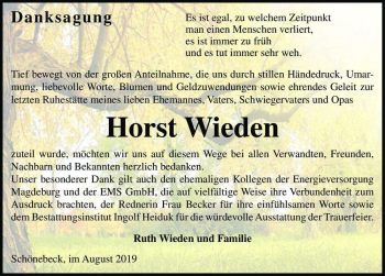 Traueranzeige von Horst Wieden  von Magdeburger Volksstimme