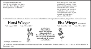 Traueranzeige von Horst Wieger  von Magdeburger Volksstimme