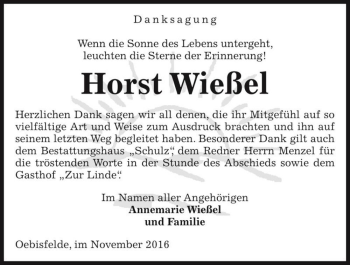 Traueranzeige von Horst Wießel  von Magdeburger Volksstimme