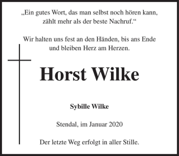 Traueranzeige von Horst Wilke  von Magdeburger Volksstimme