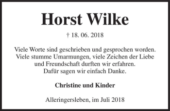 Traueranzeige von Horst Wilke  von Magdeburger Volksstimme
