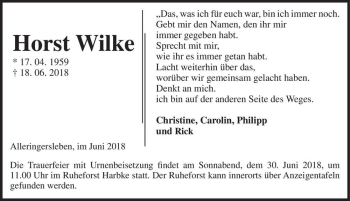 Traueranzeige von Horst Wilke  von Magdeburger Volksstimme