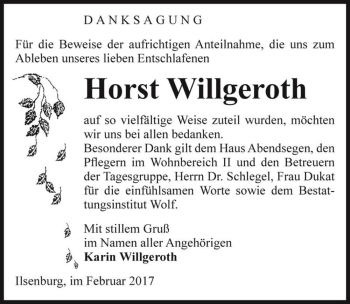 Traueranzeige von Horst Willgeroth  von Magdeburger Volksstimme