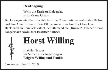 Traueranzeige von Horst Willing  von Magdeburger Volksstimme