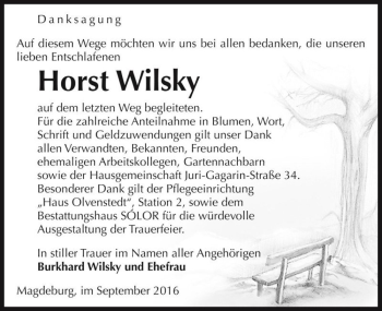 Traueranzeige von Horst Wilsky  von Magdeburger Volksstimme