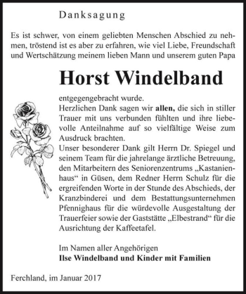 Traueranzeige von Horst Windelband  von Magdeburger Volksstimme