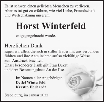 Traueranzeige von Horst Winterfeld  von Magdeburger Volksstimme
