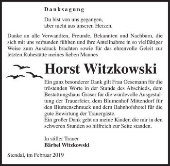 Traueranzeige von Horst Witzkowski  von Magdeburger Volksstimme