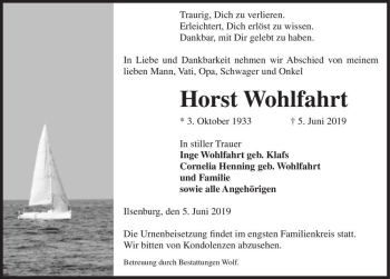 Traueranzeige von Horst Wohlfahrt  von Magdeburger Volksstimme