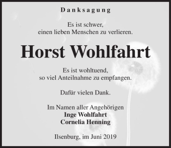 Traueranzeige von Horst Wohlfahrt  von Magdeburger Volksstimme