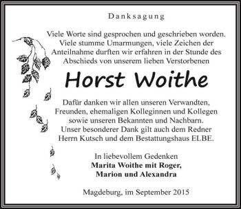 Traueranzeige von Horst Woithe  von Magdeburger Volksstimme