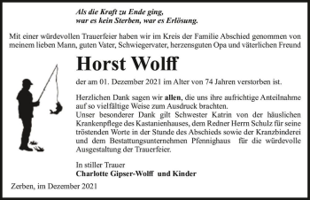 Traueranzeige von Horst Wolff  von Magdeburger Volksstimme