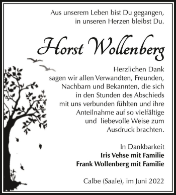 Traueranzeige von Horst Wollenberg  von Magdeburger Volksstimme