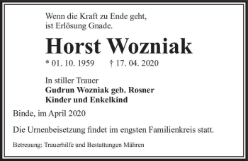 Traueranzeige von Horst Wozniak  von Magdeburger Volksstimme