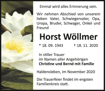 Traueranzeige von Horst Wöllmer  von Magdeburger Volksstimme