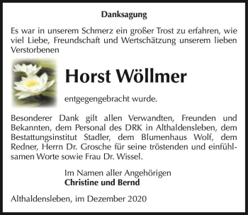 Traueranzeige von Horst Wöllmer  von Magdeburger Volksstimme