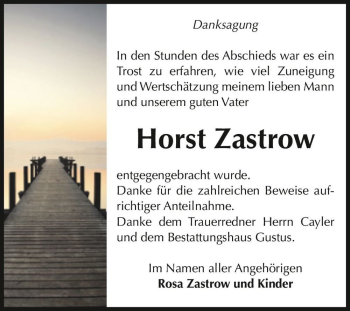 Traueranzeige von Horst Zastrow  von Magdeburger Volksstimme