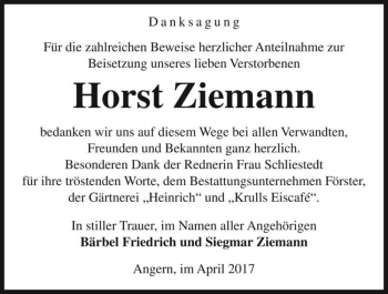 Traueranzeige von Horst Ziemann  von Magdeburger Volksstimme