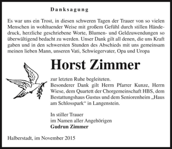 Traueranzeige von Horst Zimmer  von Magdeburger Volksstimme