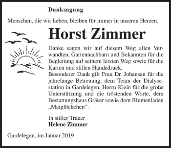 Traueranzeige von Horst Zimmer  von Magdeburger Volksstimme