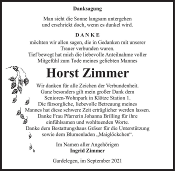 Traueranzeige von Horst Zimmer  von Magdeburger Volksstimme