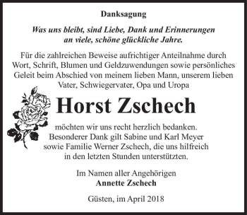 Traueranzeige von Horst Zschech  von Magdeburger Volksstimme
