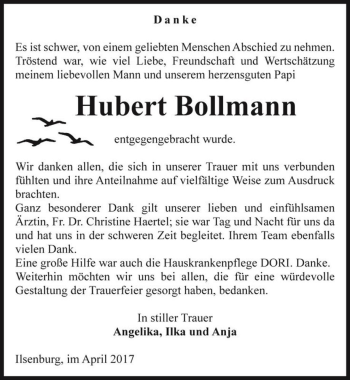 Traueranzeige von Hubert Bollmann  von Magdeburger Volksstimme
