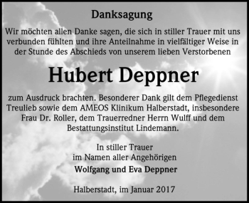 Traueranzeige von Hubert Deppner  von Magdeburger Volksstimme