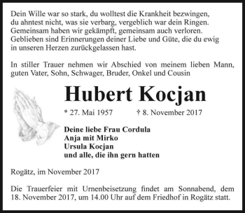 Traueranzeige von Hubert Kocjan  von Magdeburger Volksstimme