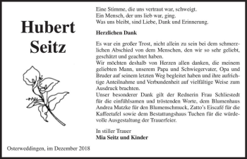 Traueranzeige von Hubert Seitz  von Magdeburger Volksstimme