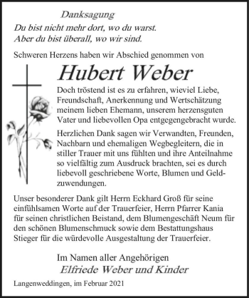 Traueranzeige von Hubert Weber  von Magdeburger Volksstimme