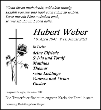 Traueranzeige von Hubert Weber  von Magdeburger Volksstimme