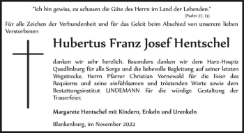 Traueranzeige von Hubertus Franz Josef Hentschel  von Magdeburger Volksstimme