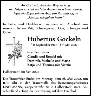 Traueranzeige von Hubertus Gockeln  von Magdeburger Volksstimme