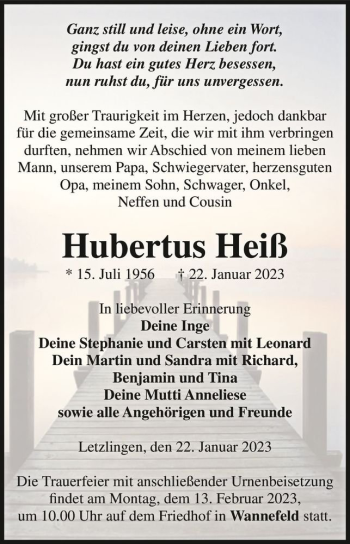 Traueranzeige von Hubertus Heiß  von Magdeburger Volksstimme