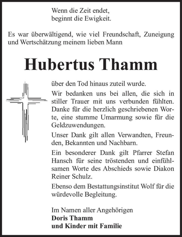  Traueranzeige für Hubertus Thamm  vom 21.08.2021 aus Magdeburger Volksstimme