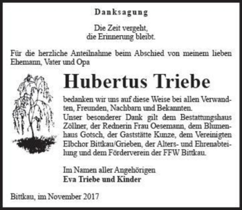 Traueranzeige von Hubertus Triebe  von Magdeburger Volksstimme