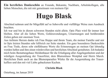 Traueranzeige von Hugo Blask  von Magdeburger Volksstimme