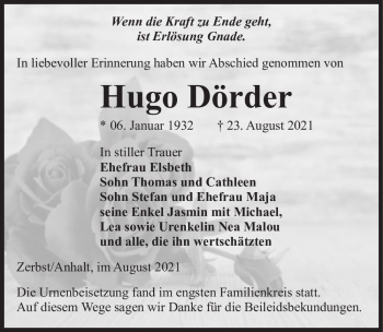 Traueranzeige von Hugo Dörder  von Magdeburger Volksstimme