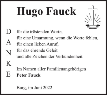 Traueranzeige von Hugo Fauck  von Magdeburger Volksstimme